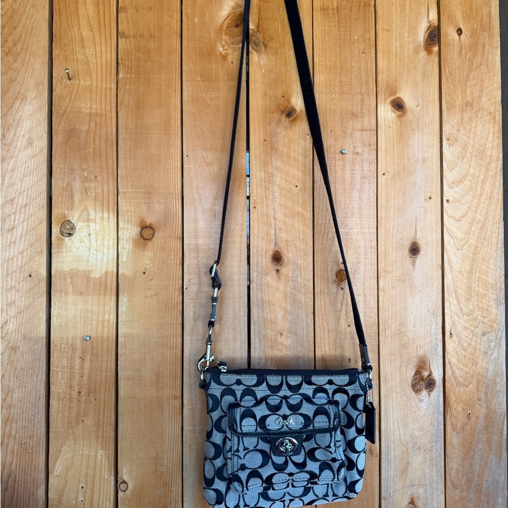Coach Signature Crossbody Swing Pack Bag in Black and Gray
